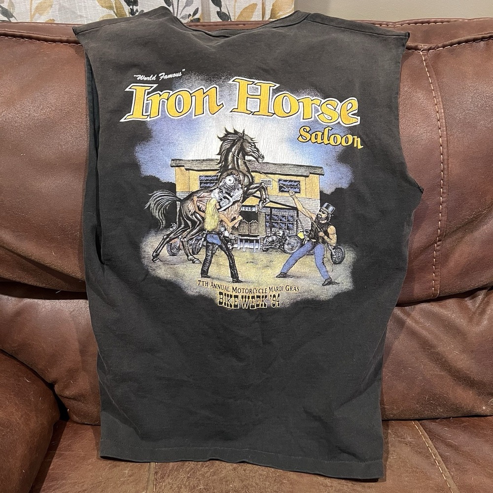 World Famous Iron Horse Saloonbike Week 1994 1/4 Button Up Sleeves Cut Off